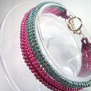 Vibrant Beaded Stacked Bracelet - 3 Strands (bluegreen pink purple hues)"